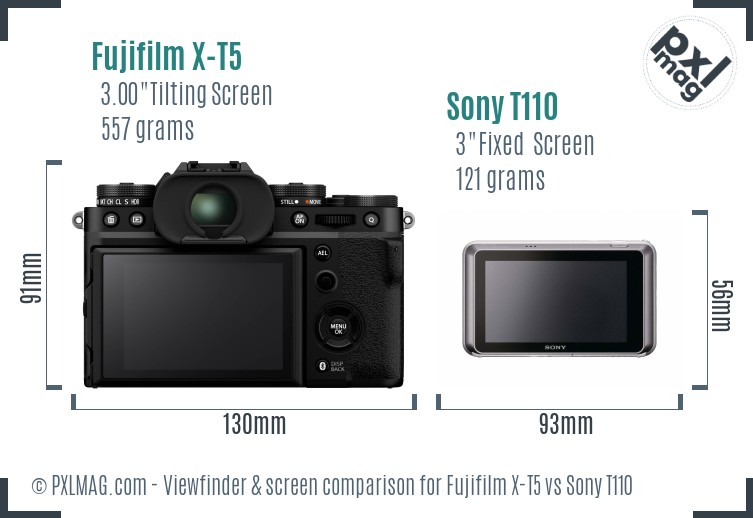 Fujifilm X-T5 vs Sony T110 Screen and Viewfinder comparison