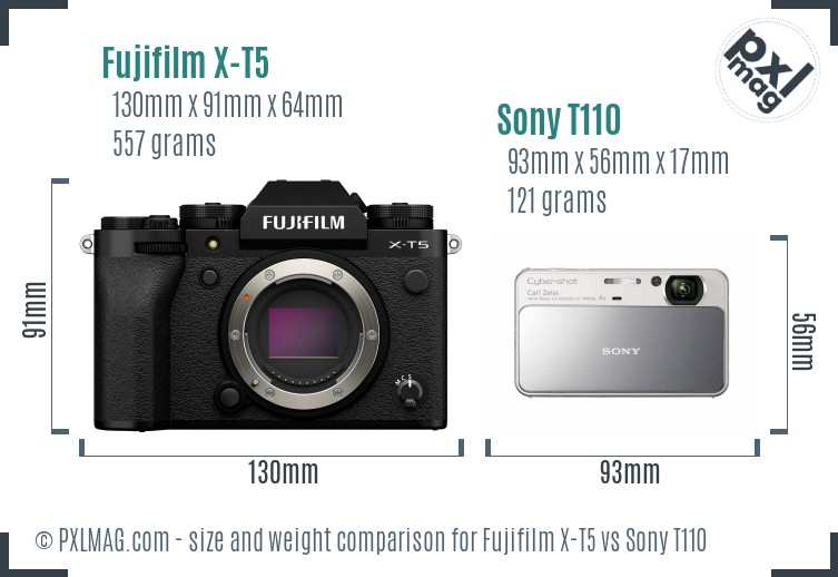 Fujifilm X-T5 vs Sony T110 size comparison