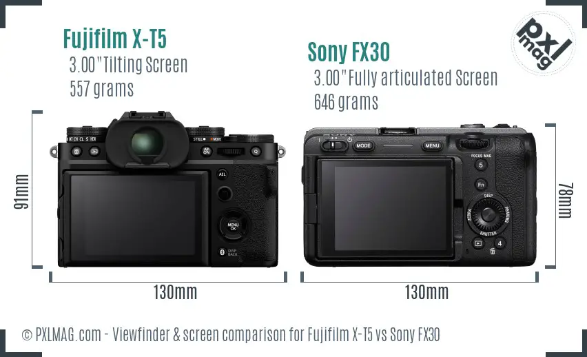 Fujifilm X-T5 vs Sony FX30 Screen and Viewfinder comparison