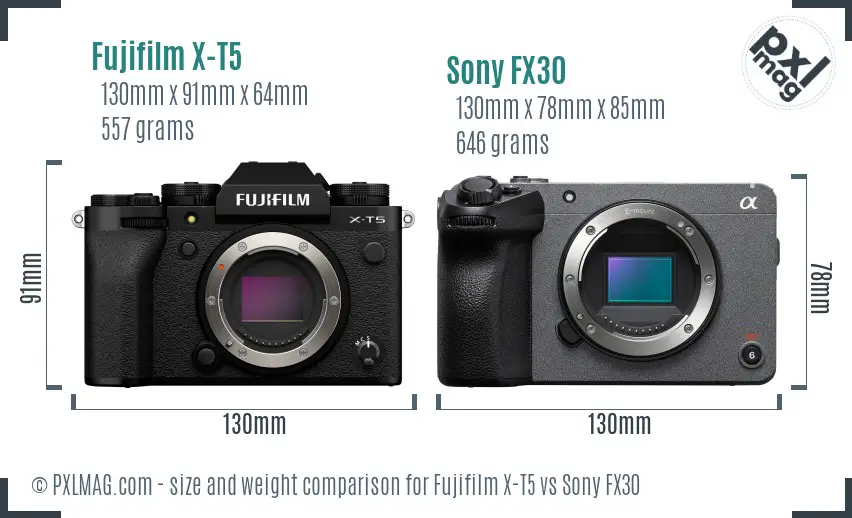 Fujifilm X-T5 vs Sony FX30 size comparison