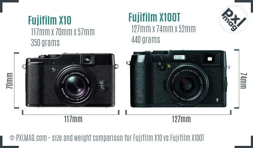 Fujifilm X10 vs Fujifilm X100T size comparison