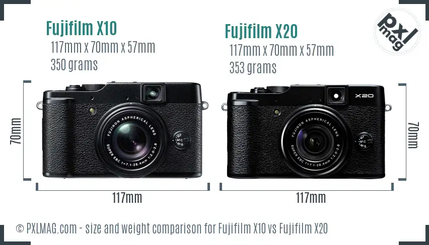 Fujifilm X10 vs Fujifilm X20 size comparison