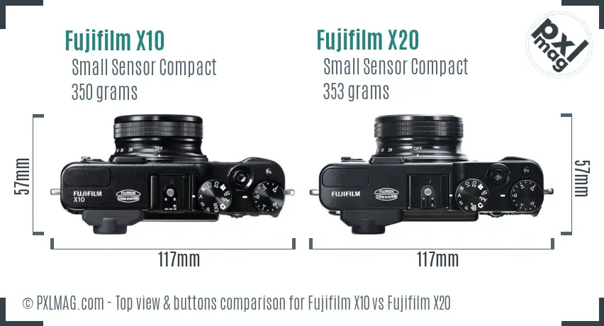 Fujifilm X10 vs Fujifilm X20 top view buttons comparison