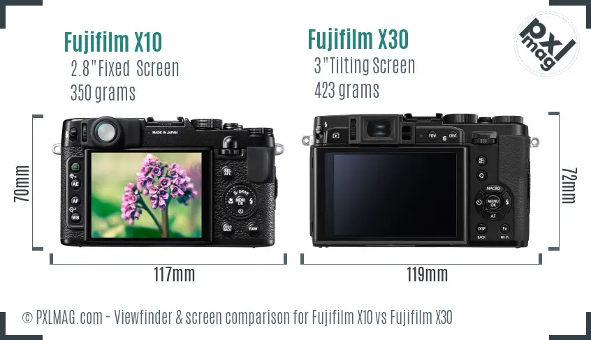 Fujifilm X10 vs Fujifilm X30 Screen and Viewfinder comparison