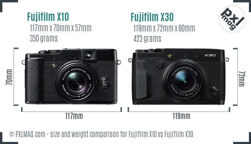 Fujifilm X10 vs Fujifilm X30 size comparison