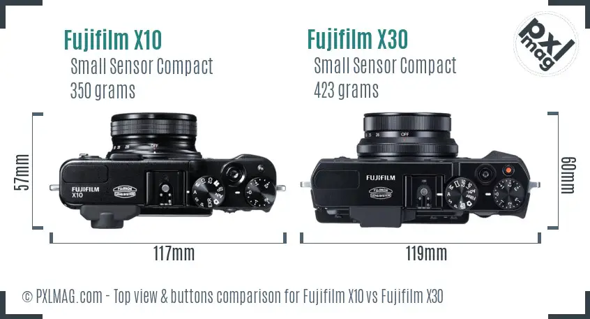 Fujifilm X10 vs Fujifilm X30 top view buttons comparison