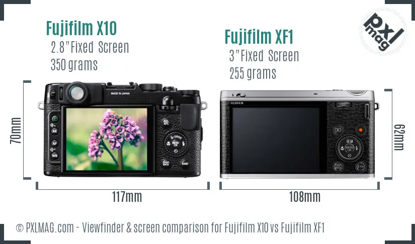Fujifilm X10 vs Fujifilm XF1 Screen and Viewfinder comparison
