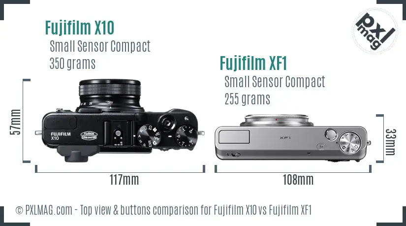 Fujifilm X10 vs Fujifilm XF1 top view buttons comparison