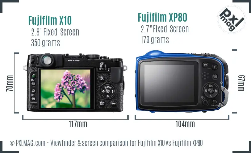 Fujifilm X10 vs Fujifilm XP80 Screen and Viewfinder comparison