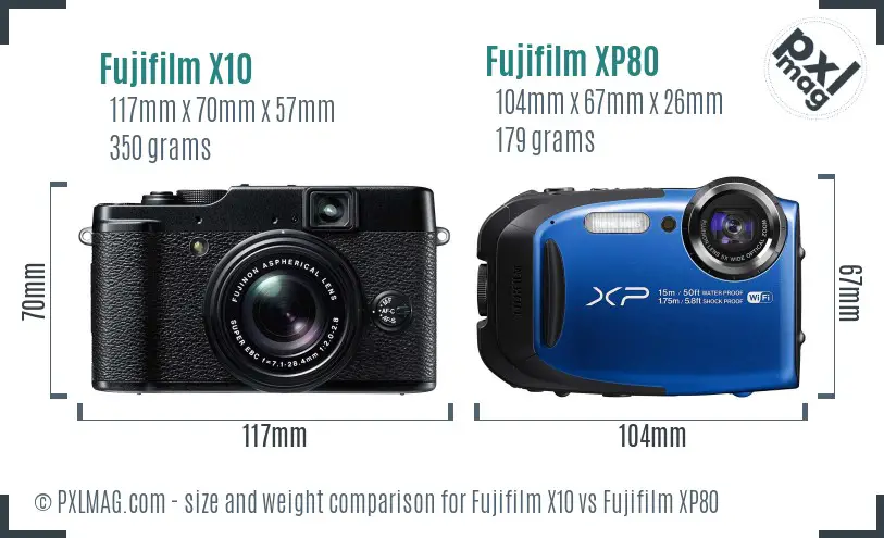 Fujifilm X10 vs Fujifilm XP80 size comparison