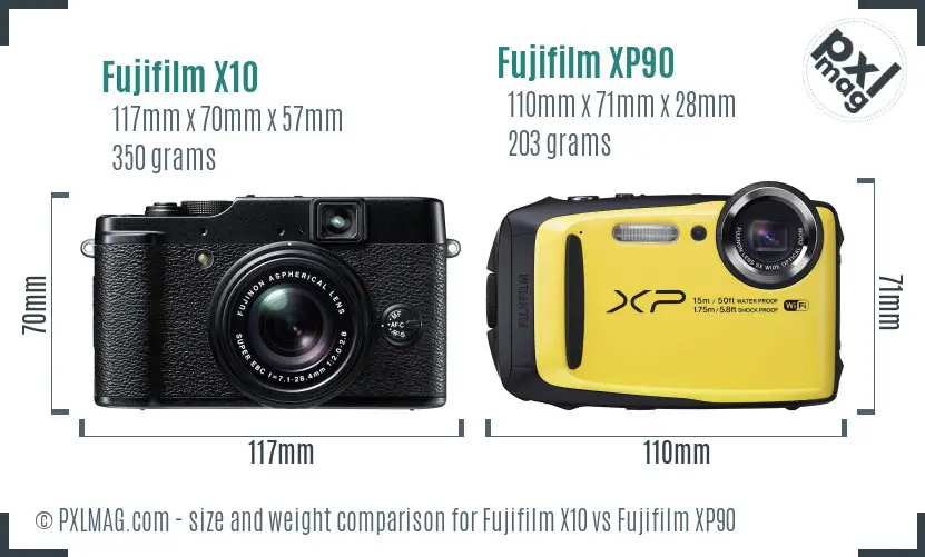 Fujifilm X10 vs Fujifilm XP90 size comparison