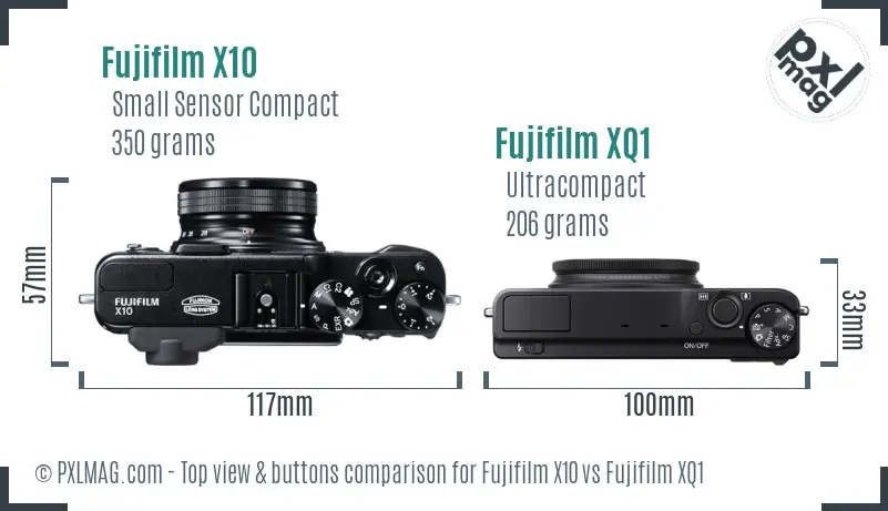 Fujifilm X10 vs Fujifilm XQ1 top view buttons comparison Fujifilm X10 vs Fujifilm XQ1 top view buttons comparison