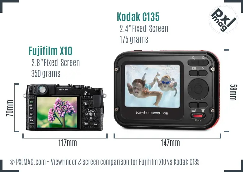 Fujifilm X10 vs Kodak C135 Screen and Viewfinder comparison