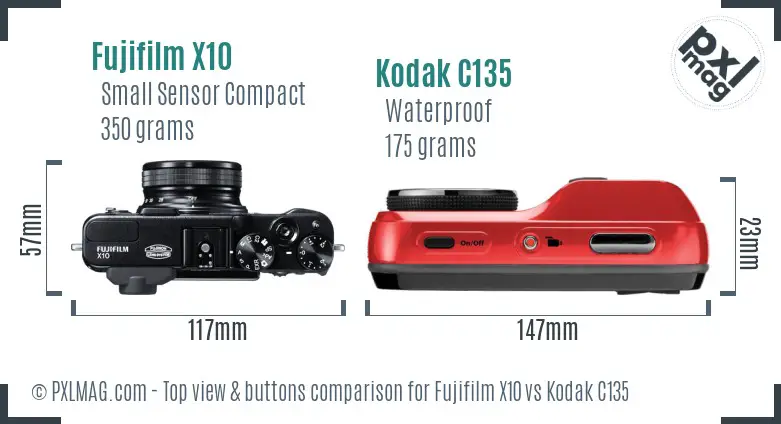 Fujifilm X10 vs Kodak C135 top view buttons comparison