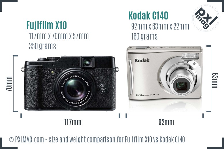 Fujifilm X10 vs Kodak C140 size comparison