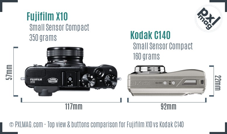 Fujifilm X10 vs Kodak C140 top view buttons comparison
