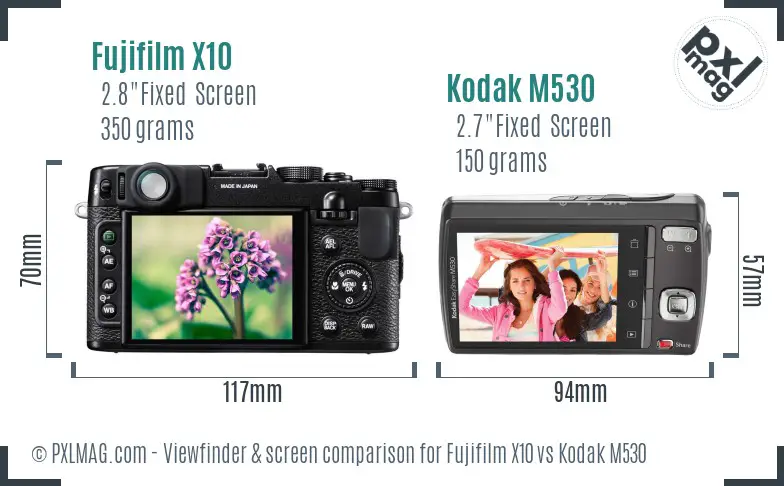 Fujifilm X10 vs Kodak M530 Screen and Viewfinder comparison