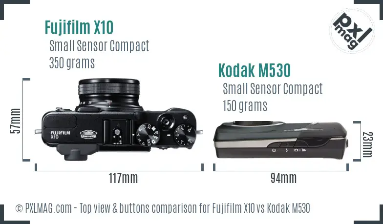 Fujifilm X10 vs Kodak M530 top view buttons comparison