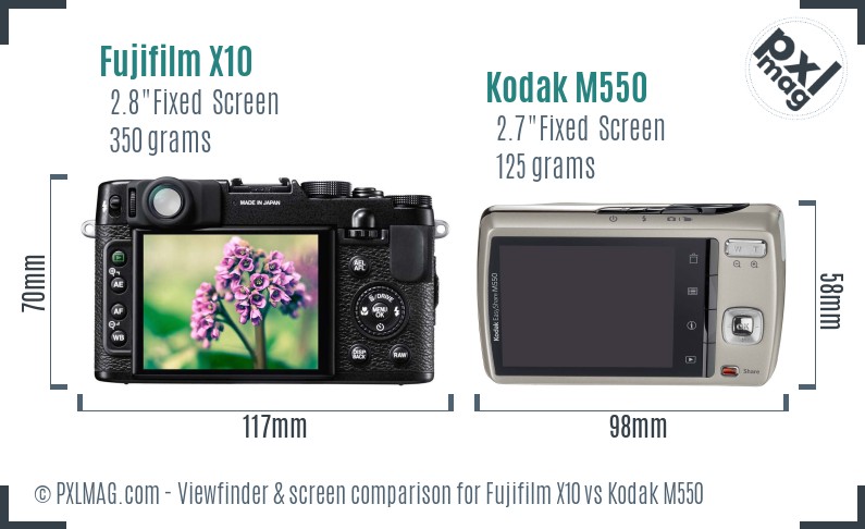 Fujifilm X10 vs Kodak M550 Screen and Viewfinder comparison