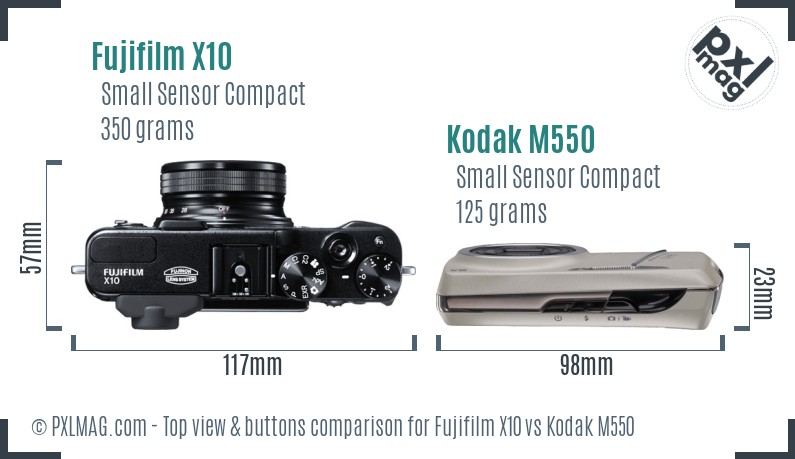 Fujifilm X10 vs Kodak M550 top view buttons comparison