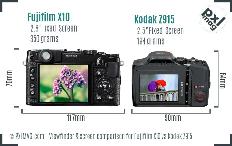 Fujifilm X10 vs Kodak Z915 Screen and Viewfinder comparison