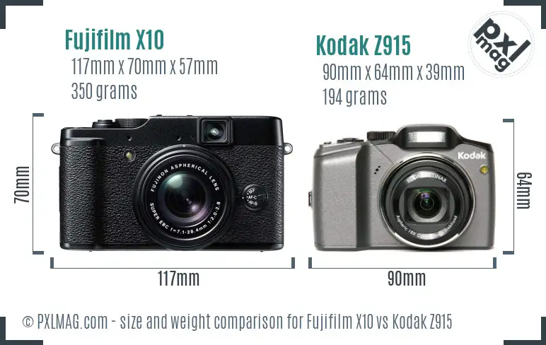 Fujifilm X10 vs Kodak Z915 size comparison