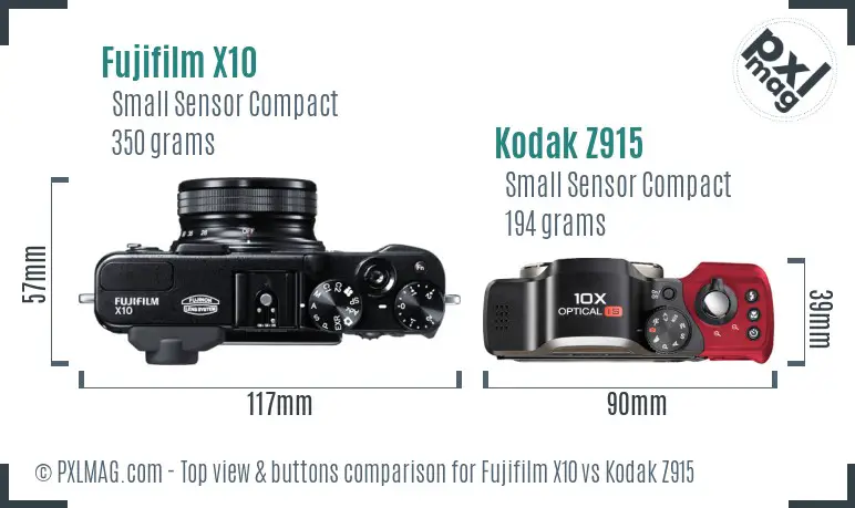 Fujifilm X10 vs Kodak Z915 top view buttons comparison