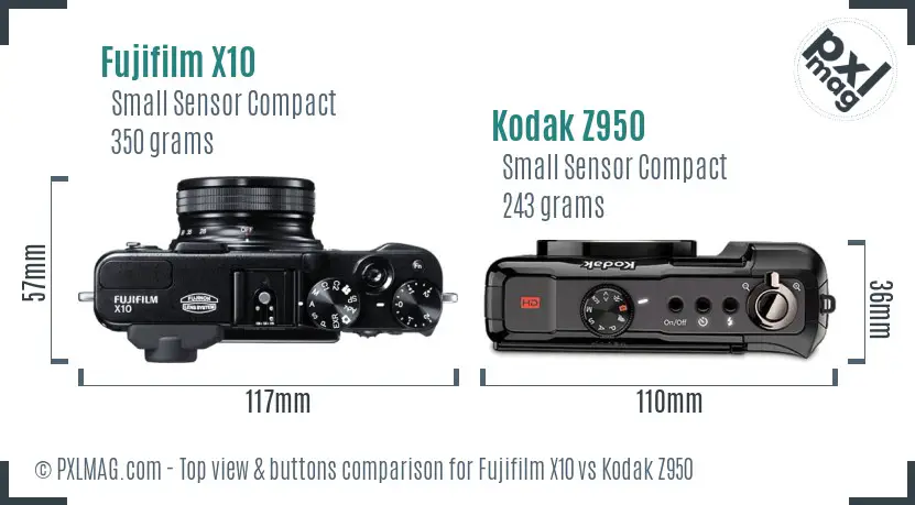 Fujifilm X10 vs Kodak Z950 top view buttons comparison