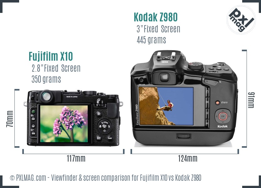 Fujifilm X10 vs Kodak Z980 Screen and Viewfinder comparison