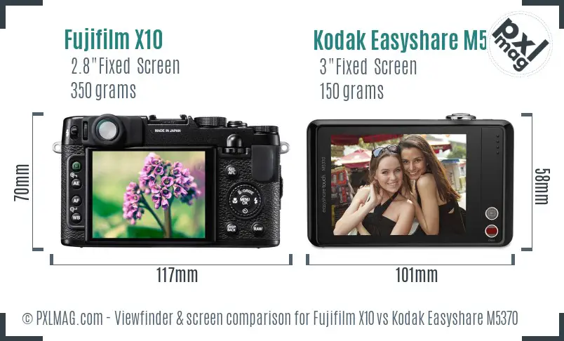 Fujifilm X10 vs Kodak Easyshare M5370 Screen and Viewfinder comparison