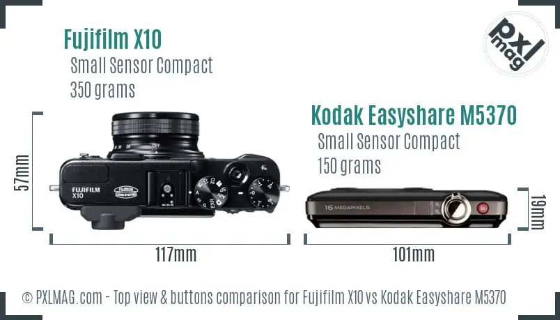 Fujifilm X10 vs Kodak Easyshare M5370 top view buttons comparison