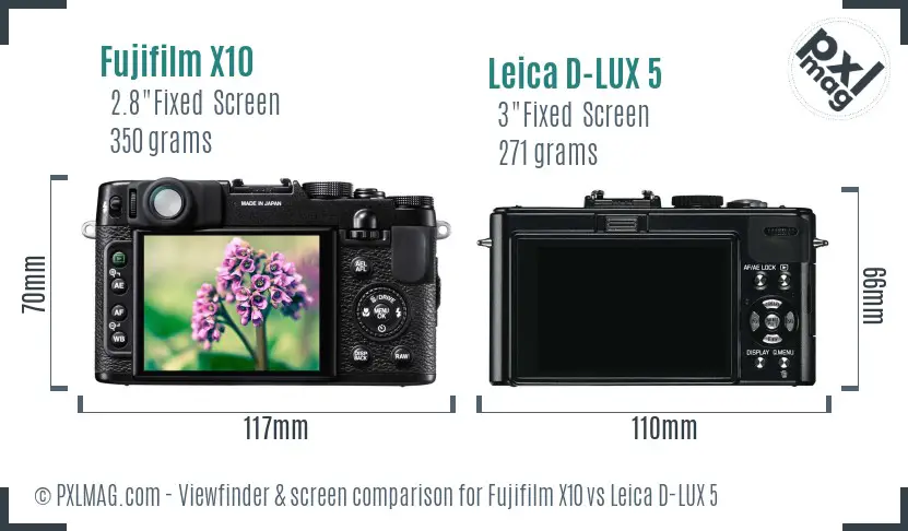 Fujifilm X10 vs Leica D-LUX 5 Screen and Viewfinder comparison