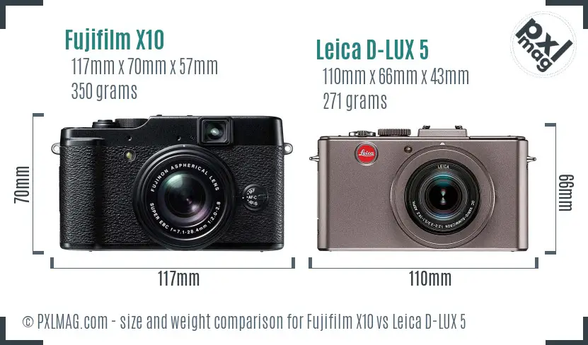 Fujifilm X10 vs Leica D-LUX 5 size comparison