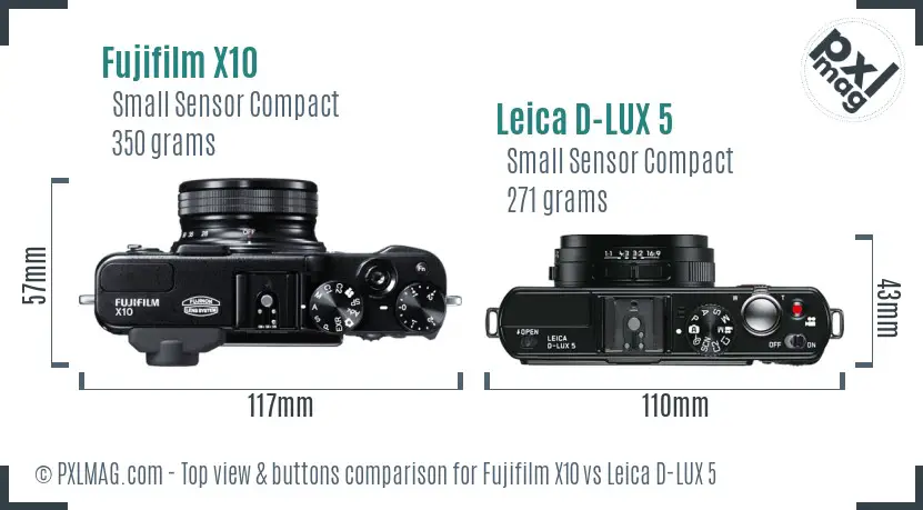 Fujifilm X10 vs Leica D-LUX 5 top view buttons comparison