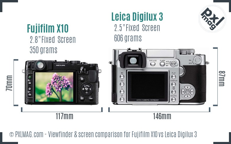 Fujifilm X10 vs Leica Digilux 3 Screen and Viewfinder comparison