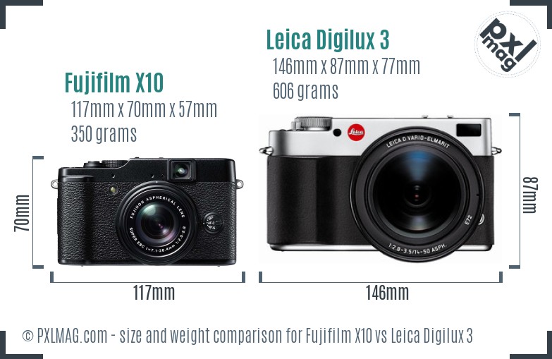 Fujifilm X10 vs Leica Digilux 3 size comparison