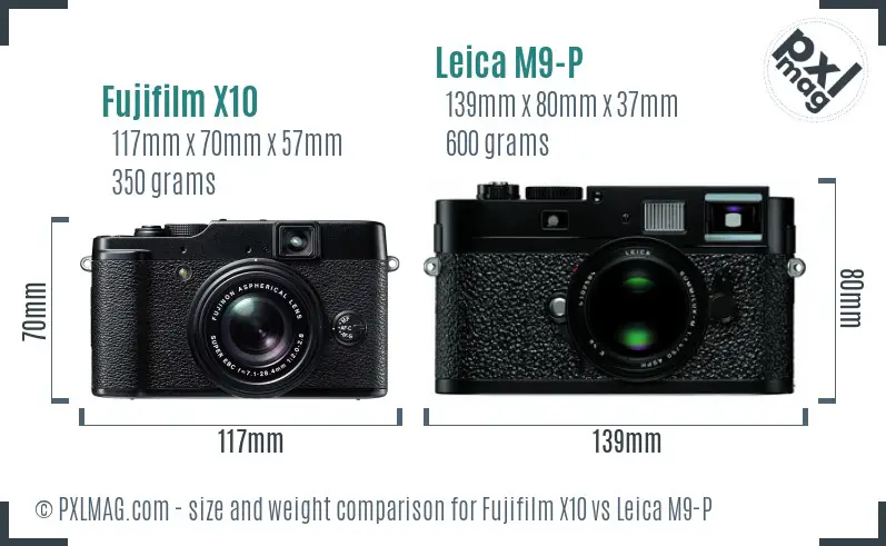 Fujifilm X10 vs Leica M9-P size comparison