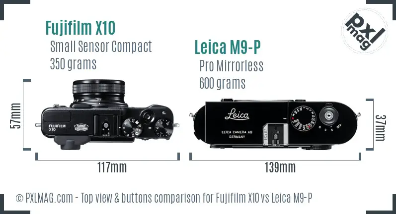 Fujifilm X10 vs Leica M9-P top view buttons comparison