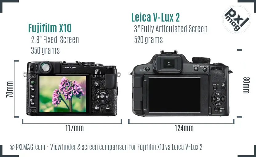 Fujifilm X10 vs Leica V-Lux 2 Screen and Viewfinder comparison