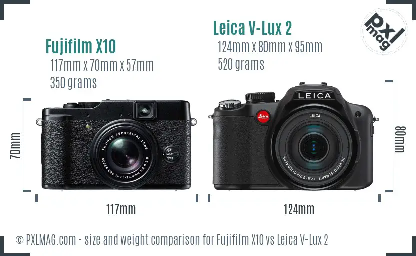 Fujifilm X10 vs Leica V-Lux 2 size comparison
