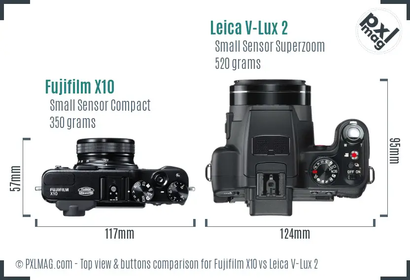 Fujifilm X10 vs Leica V-Lux 2 top view buttons comparison