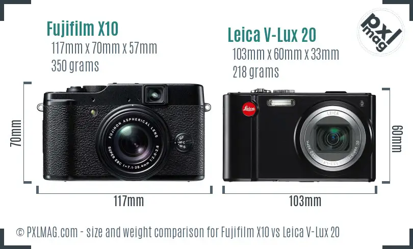 Fujifilm X10 vs Leica V-Lux 20 size comparison