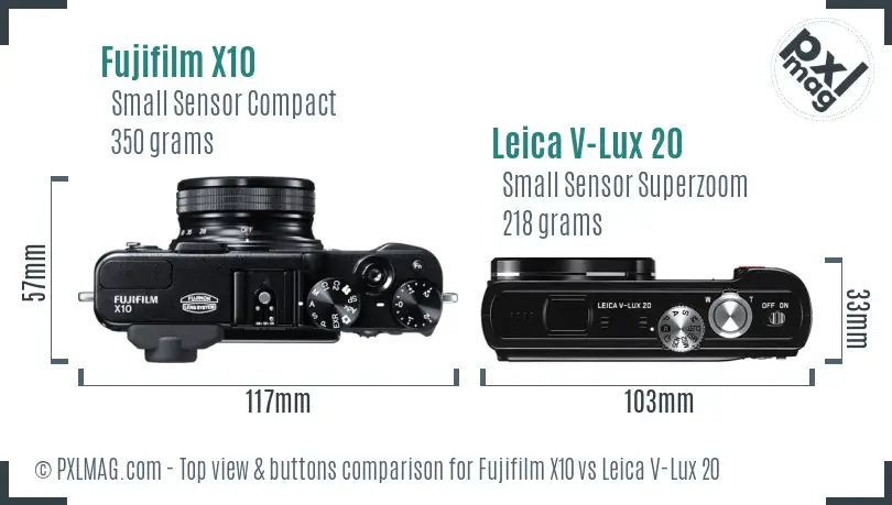Fujifilm X10 vs Leica V-Lux 20 top view buttons comparison