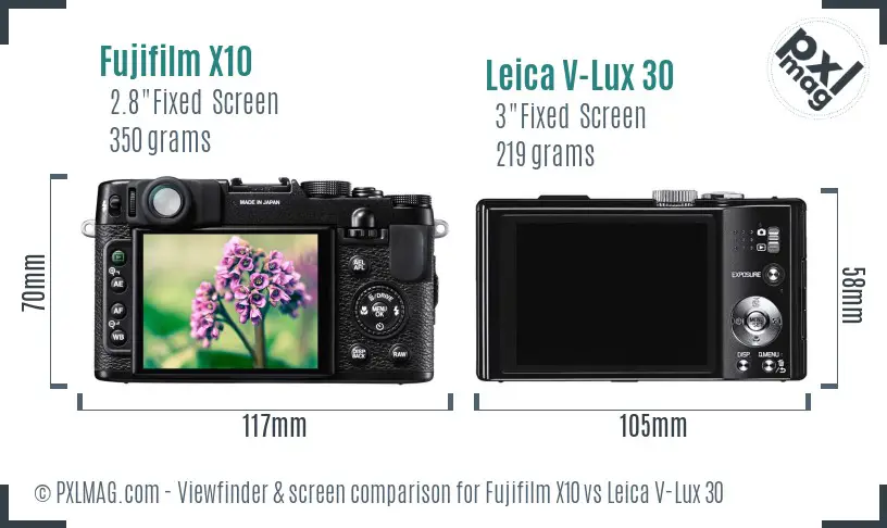 Fujifilm X10 vs Leica V-Lux 30 Screen and Viewfinder comparison Fujifilm X10 vs Leica V-Lux 30 Screen and Viewfinder comparison