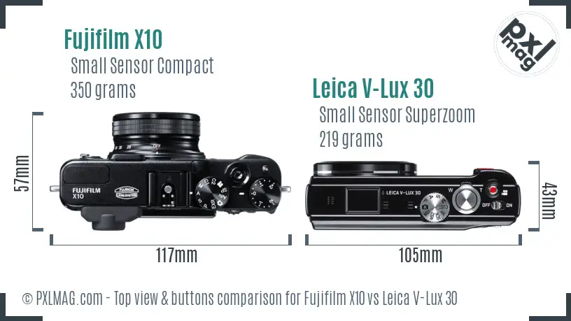 Fujifilm X10 vs Leica V-Lux 30 top view buttons comparison Fujifilm X10 vs Leica V-Lux 30 top view buttons comparison