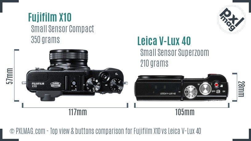 Fujifilm X10 vs Leica V-Lux 40 top view buttons comparison