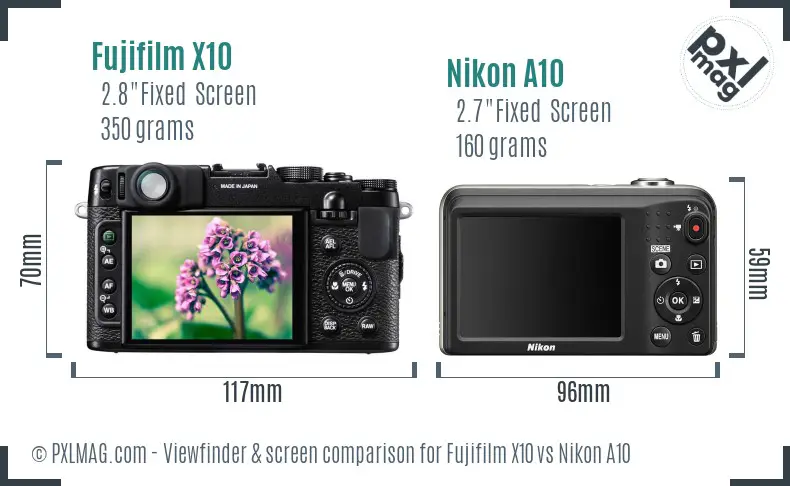 Fujifilm X10 vs Nikon A10 Screen and Viewfinder comparison