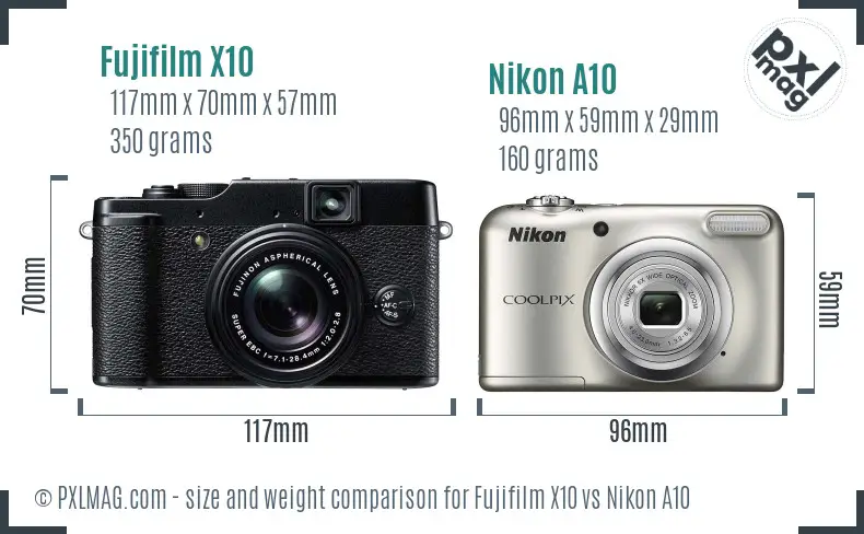 Fujifilm X10 vs Nikon A10 size comparison