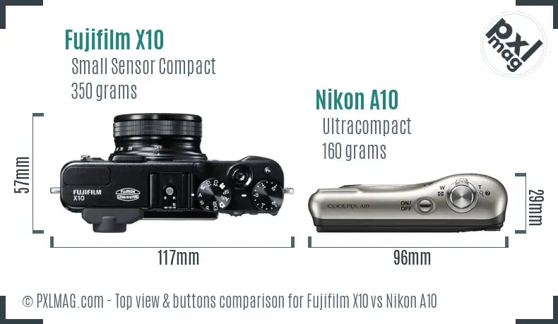 Fujifilm X10 vs Nikon A10 top view buttons comparison
