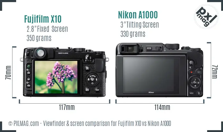Fujifilm X10 vs Nikon A1000 Screen and Viewfinder comparison